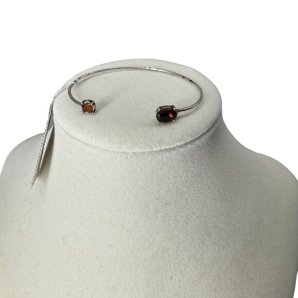J. Jill Bracelet Silver Tone Open Thin Bangle Cuff Red Double Stones Minimalist - Picture 2 of 13